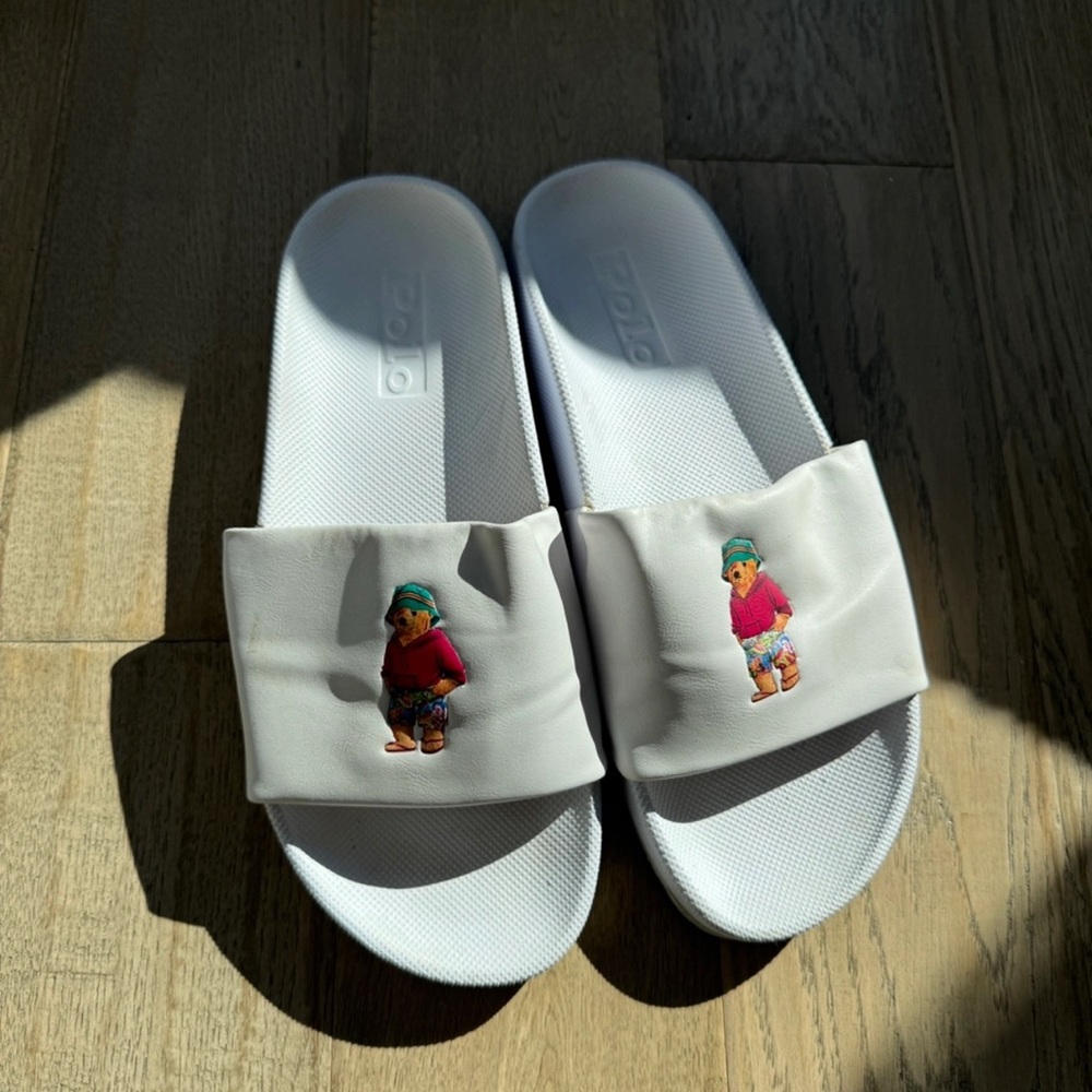Polo by Ralph Lauren White Slides with Bear Design